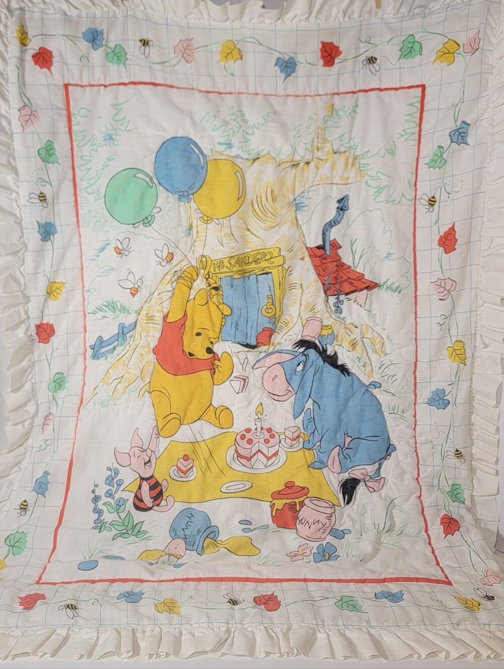 Disney Winnie the Pooh Ruffle Baby Blanket with Multicolor Characters